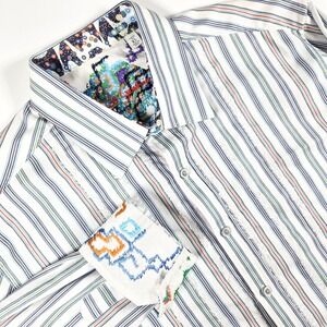 Robert Graham XL X-Large White Striped Flip Cuff‎ Long Sleeve Button Up Shirt